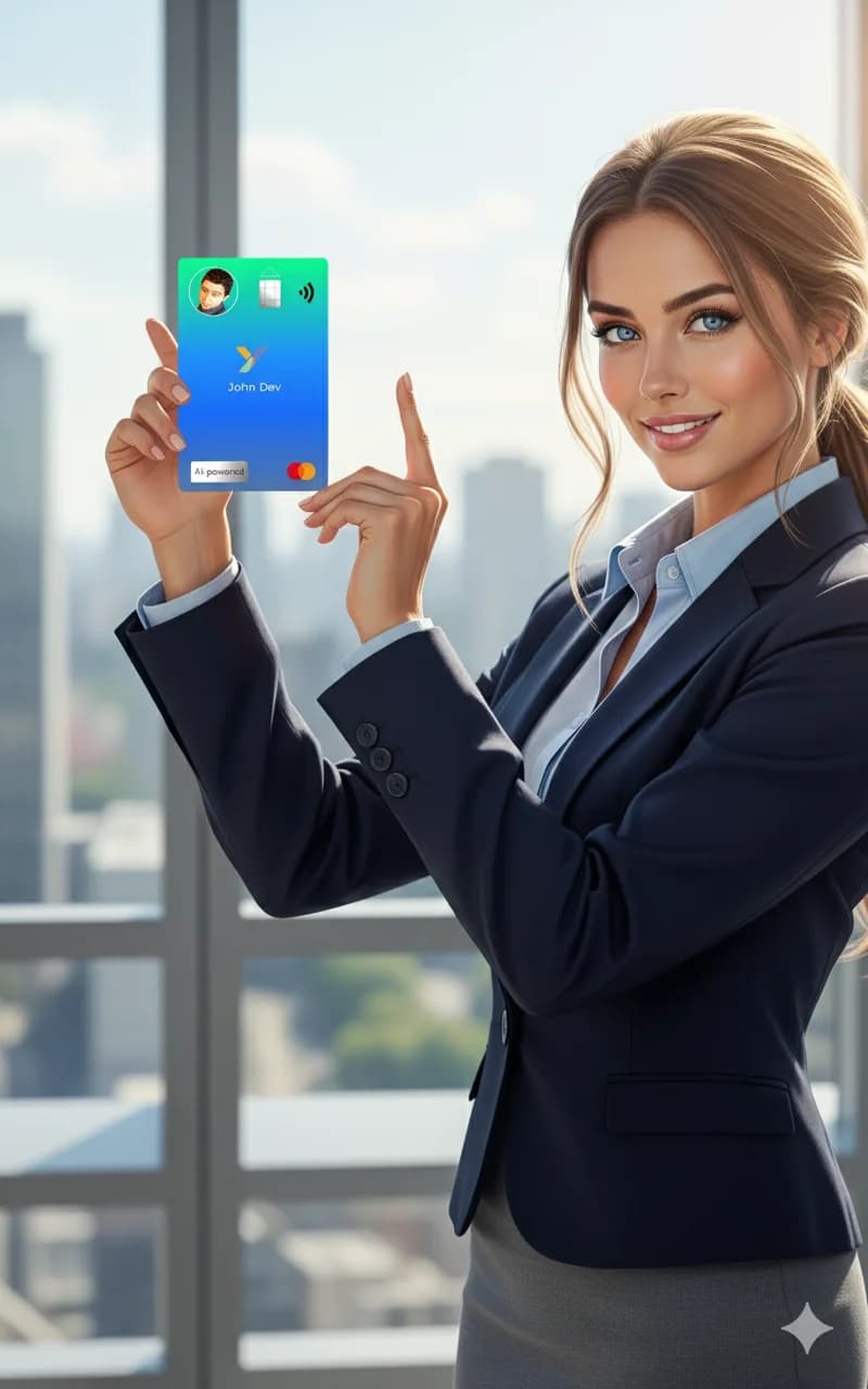 Professionnelle présentant la carte UNIK premium YaniPay